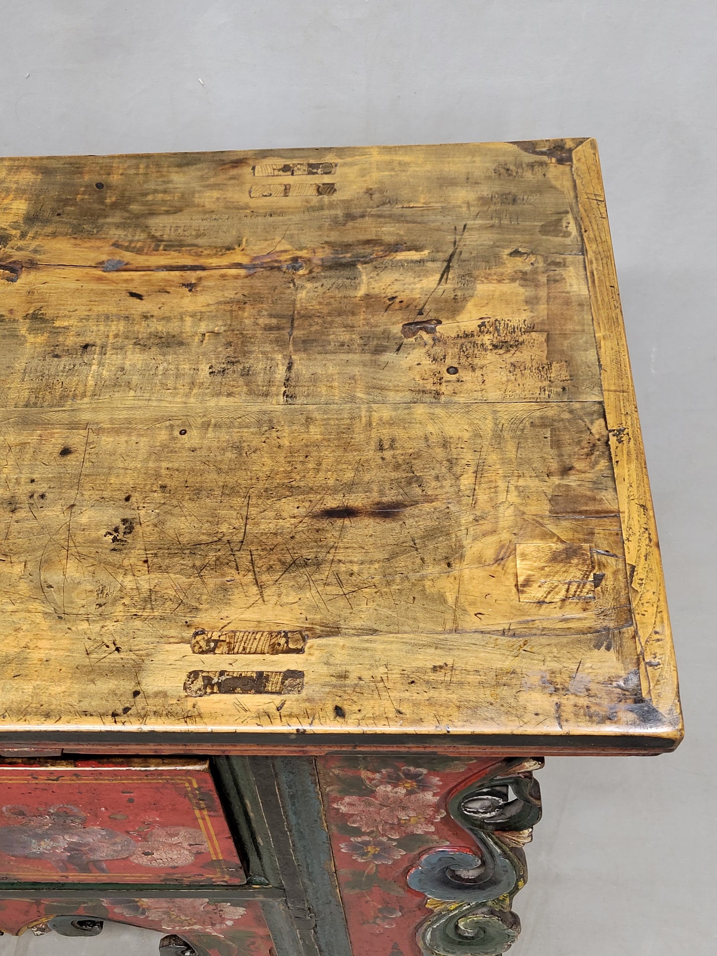 Antique Early 19th Century Chinese Red Lacquer Altar / Console Table