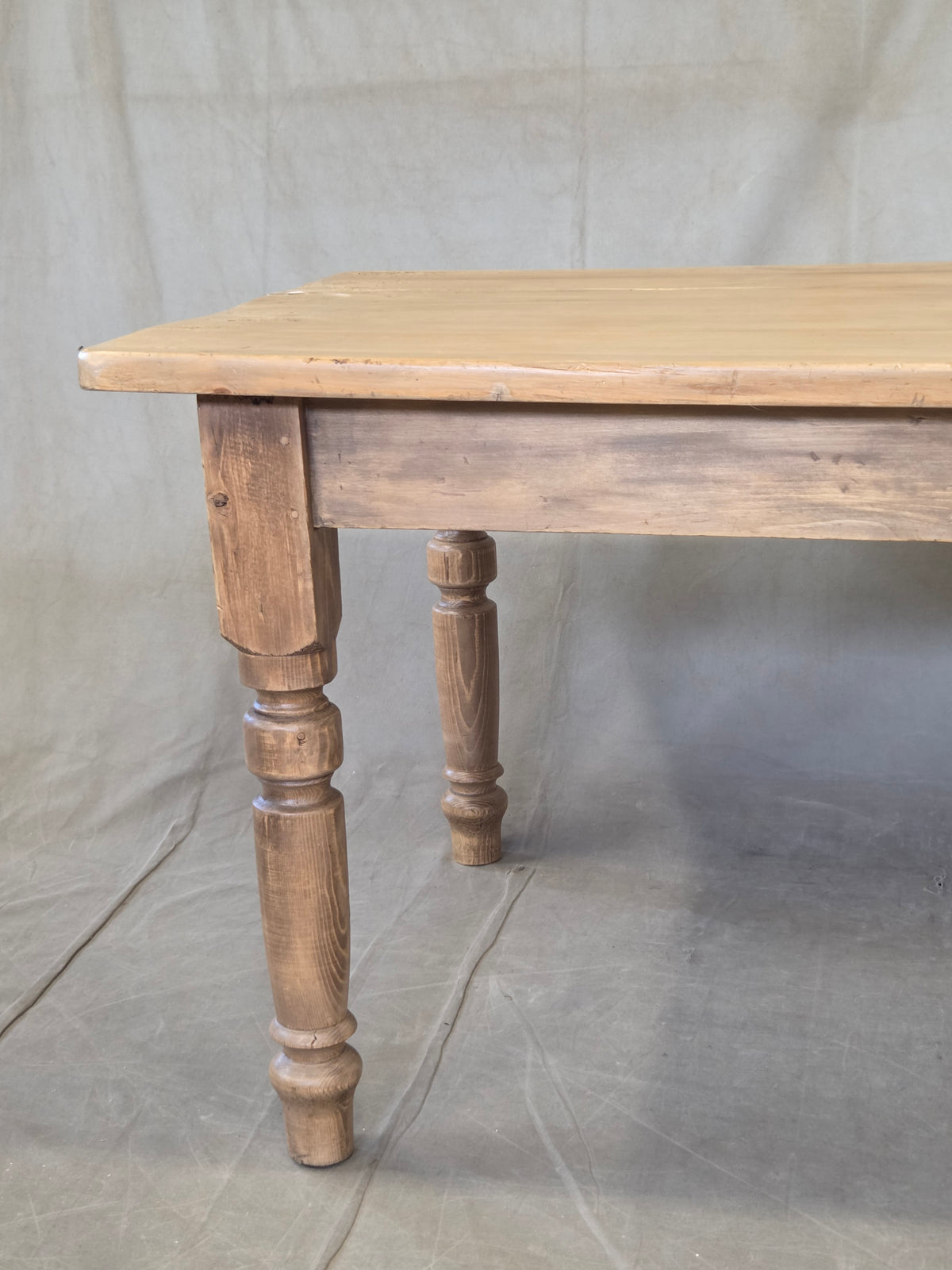 Antique 1920s English Weathered Pine Farmhouse 7' Long Kitchen or Dining Table