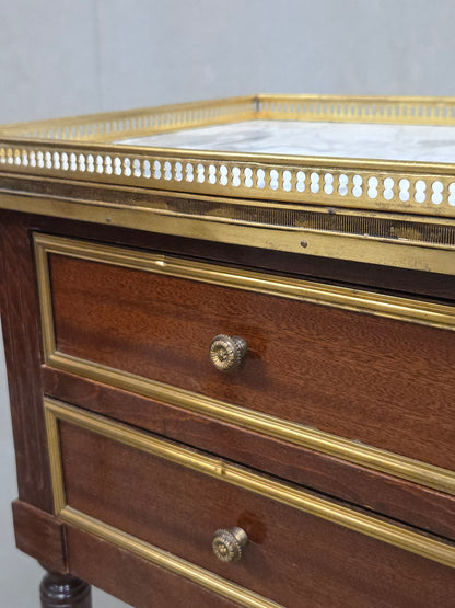 Vintage Mahogany and Marble Spanish Nightstands With Brass Ormolu - A Pair