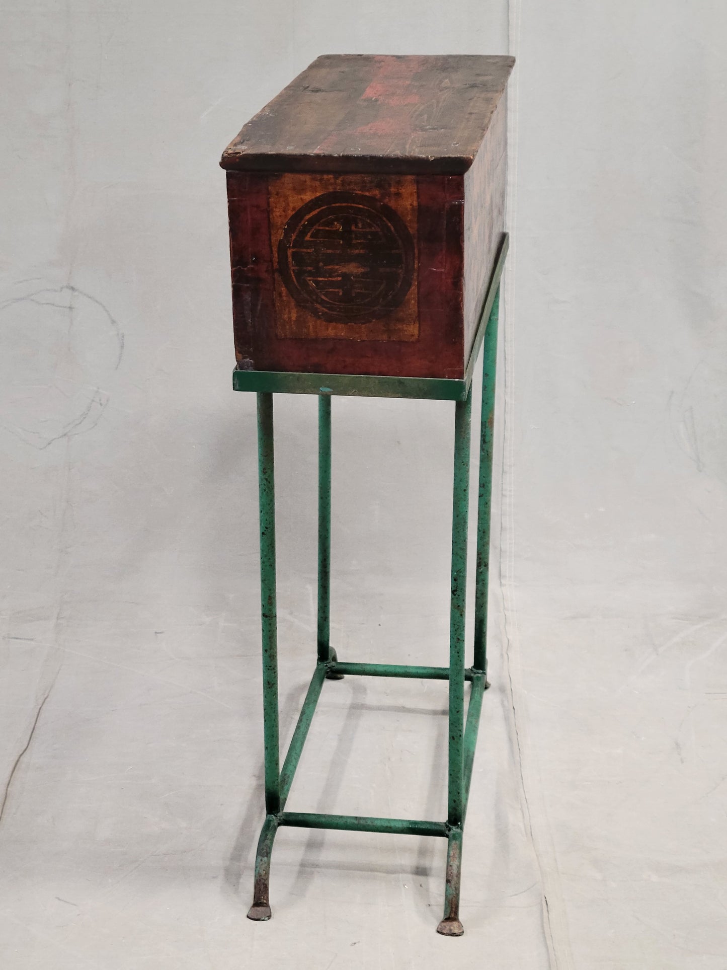 Antique Tibetan Lacquer Altar Box With Drawer on a Modern Steel Stand / Console Table (RL)