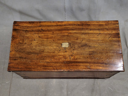 Antique British Colonial Hardwood and Brass Monogrammed Travel Trunk