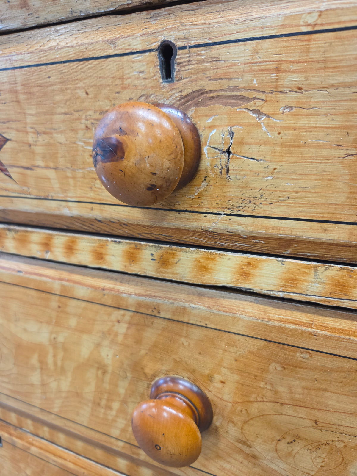 Antique Late 19th Century English Pine Faux Bois Maple Chest of Drawers