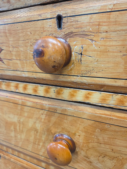 Antique Late 19th Century English Pine Faux Bois Maple Chest of Drawers