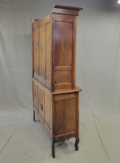 Antique French Provincial 18th c. Pine Deux Corps Pine Buffet with Glass Doors