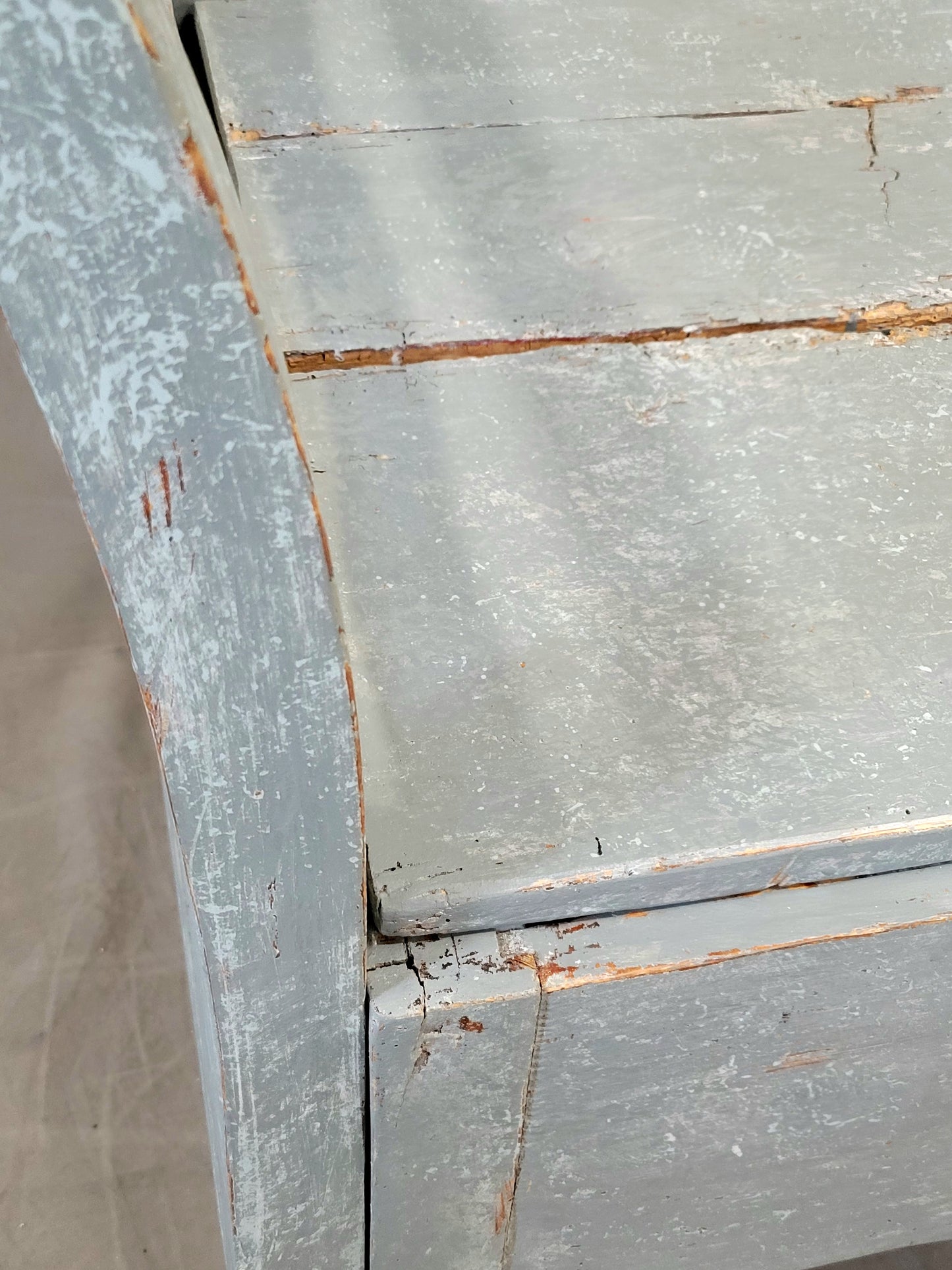 Antique 19th Century Swedish Storage Bench with Blue/Gray Paint and Linen Cushion