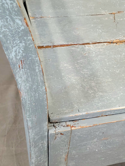 Antique 19th Century Swedish Storage Bench with Blue/Gray Paint and Linen Cushion
