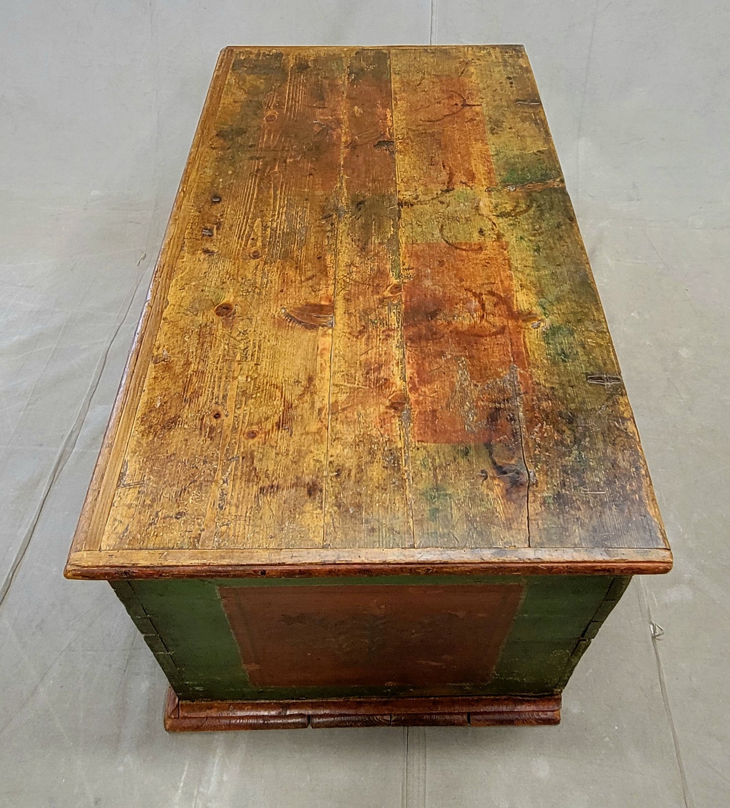 Antique Eastern European Pine Blanket Chest With Original Paint