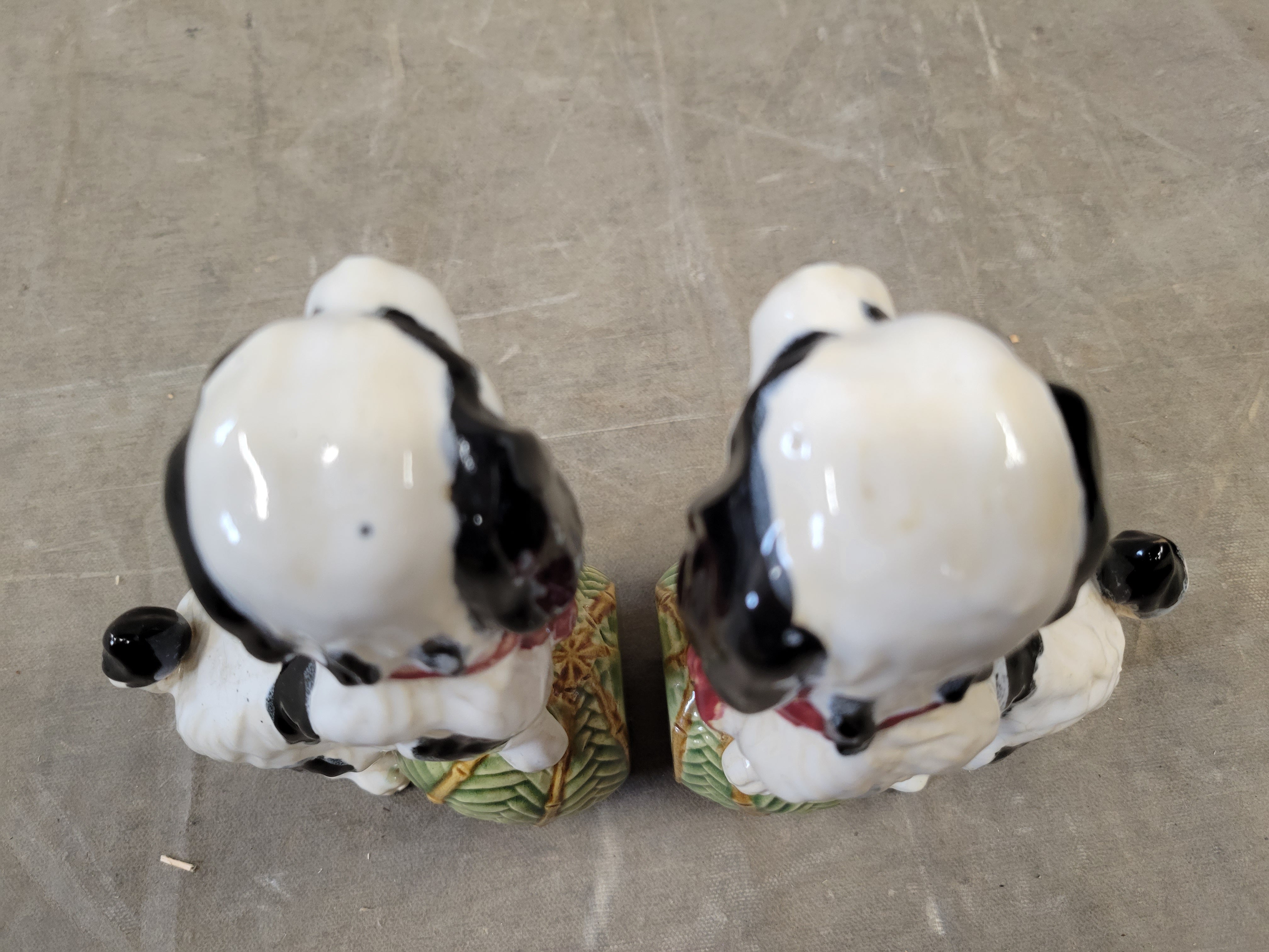 Vintage sold Majolica Stanfordshire Cavalier Dog Bookends