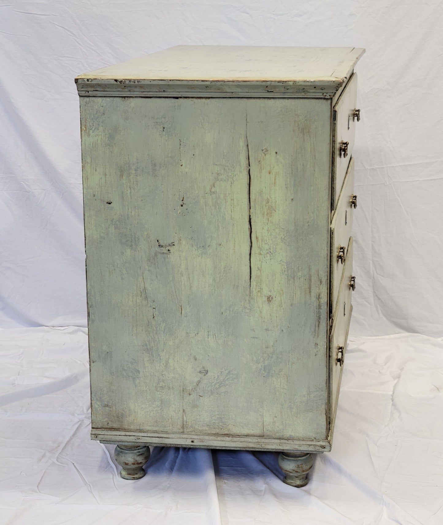 Antique European Rustic Pine Seafoam Painted Dresser Chest of Drawers