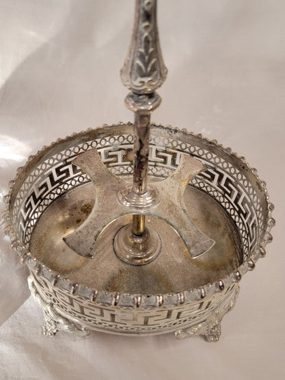 Antique Silverplate and Crystal Four Bottle Cruet Set