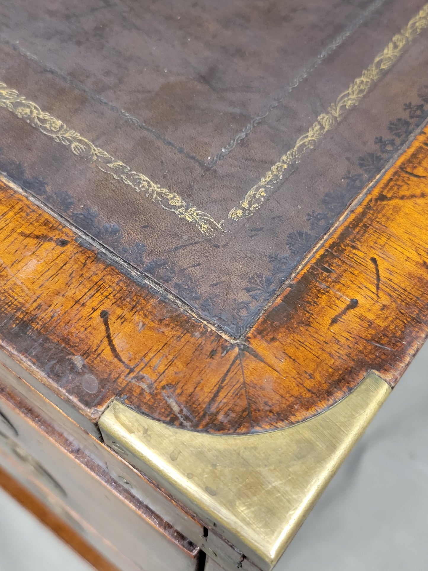 Vintage Campaign Style English Nightstands with Leather - a pair