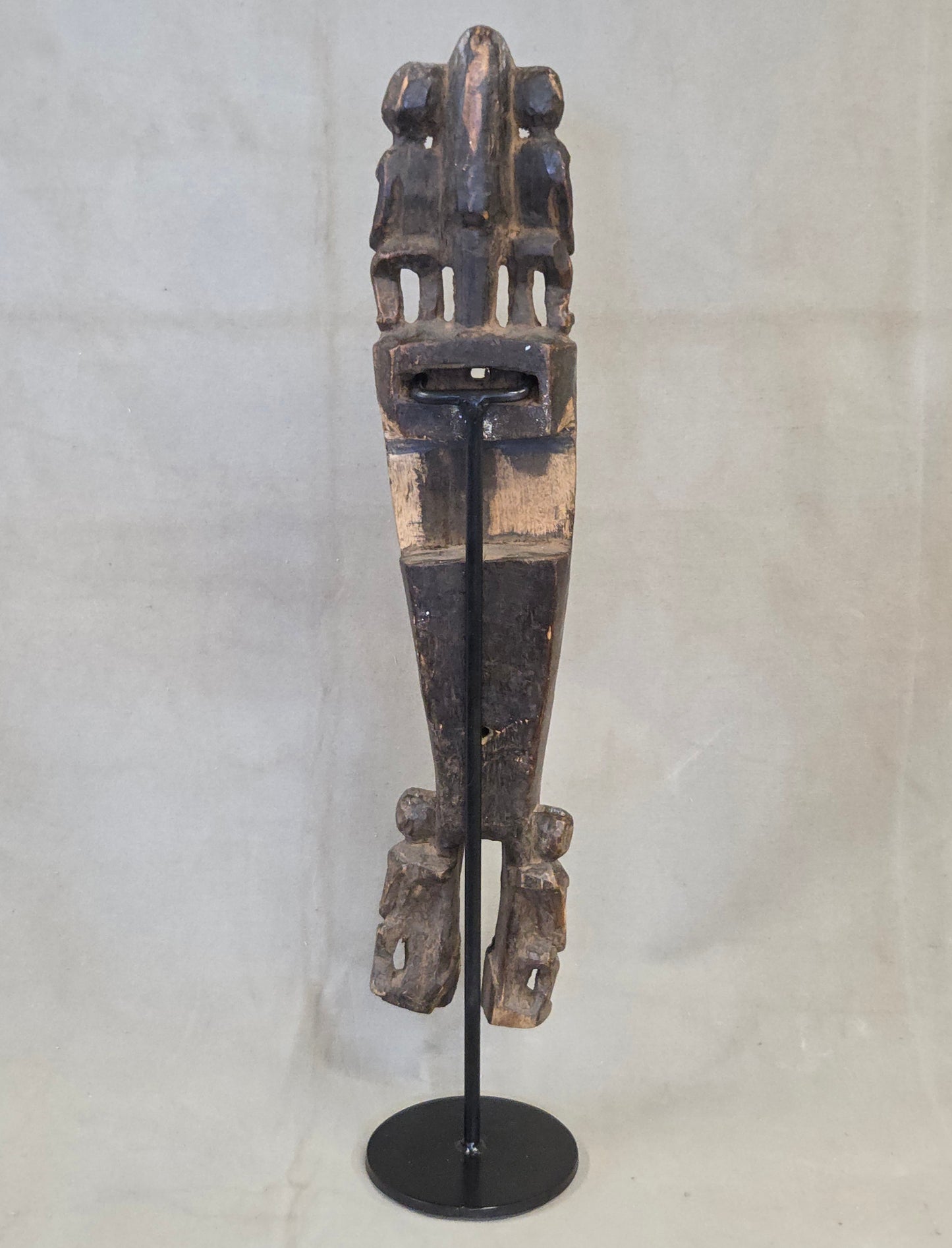 Vintage African Dogon Carved Figural Doorway Latch on a Custom Metal Stand