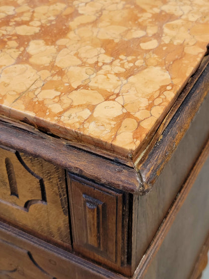 Antique French or Belgian Walnut Nightstands With Italian Marble - A Near Pair