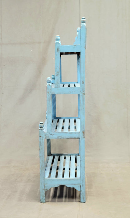 Vintage Indian Painted Bookshelf with Floral Tile