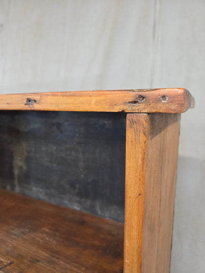 Vintage Rustic Primitive Handmade Pine Bookcase with Metal Backing