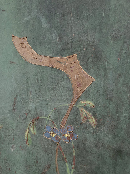 Antique French Art Nouveau Painted Iron and Brass Twin Headboard