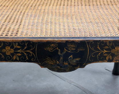 Antique 19th Century English Chinoiserie Lacquer and Cane Chair Back Settee