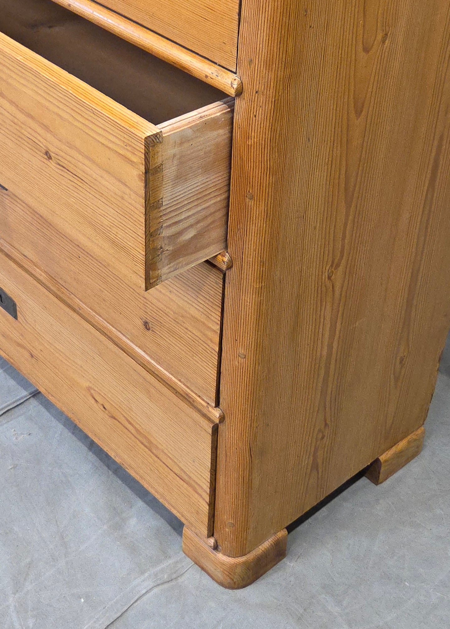 Antique Swedish Biedermeier Natural Pine Drop Front Desk with Drawers and Keys