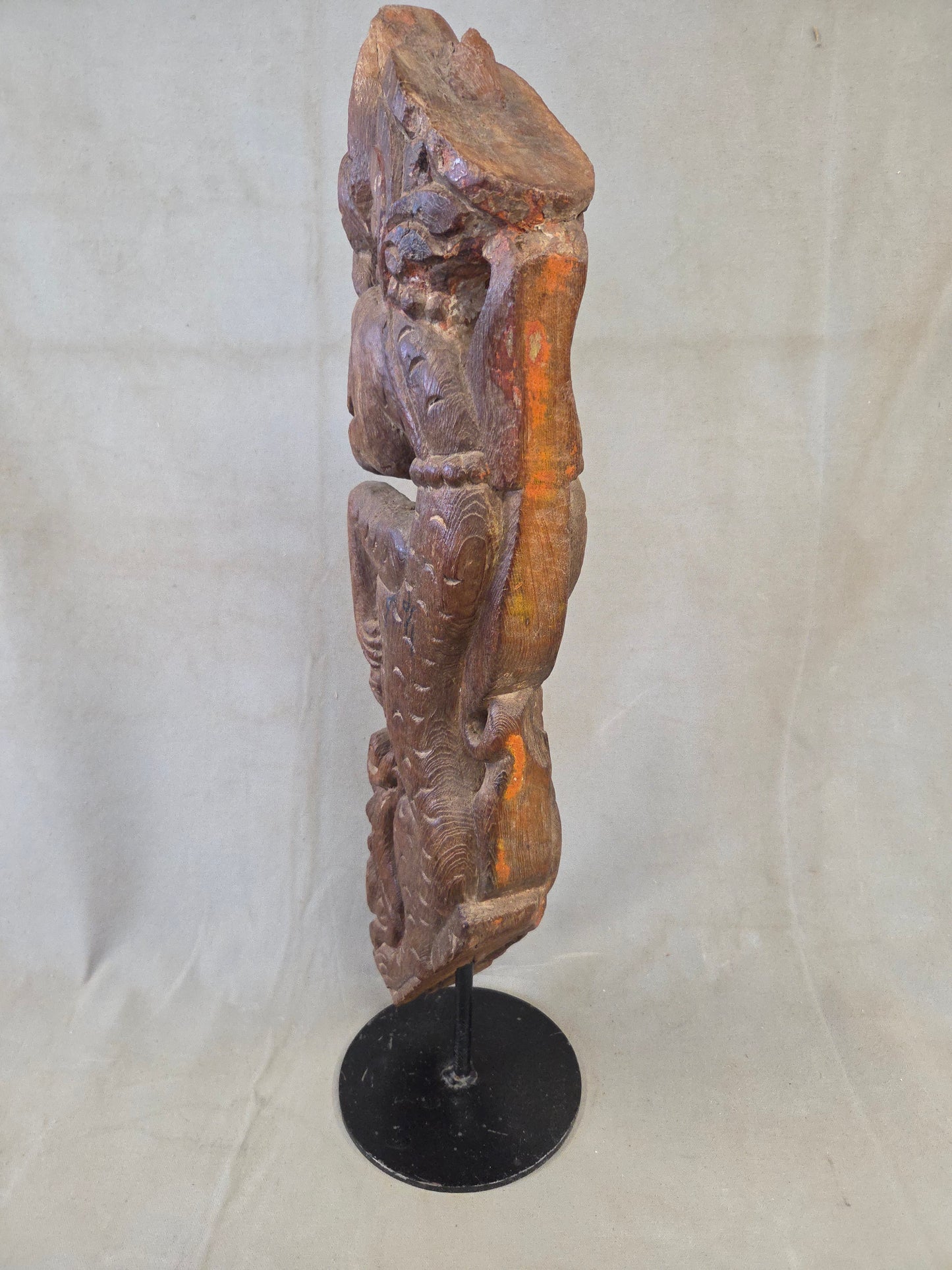Antique Indian Hand Carved Naga Architectural Remnant on a Custom Metal Stand