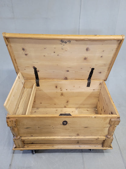 Antique Eastern European Natural Waxed Pine Blanket Chest