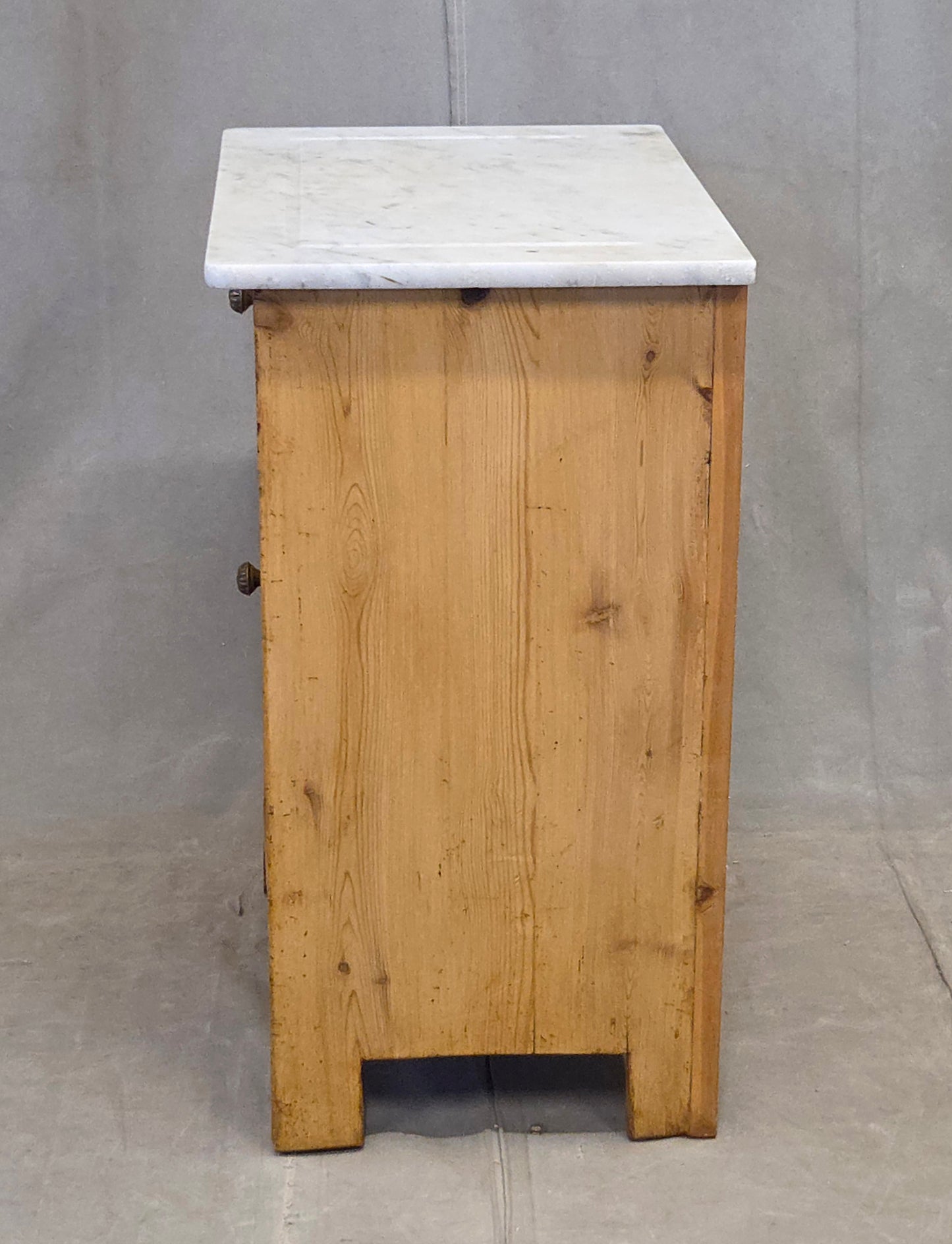 Antique European Pine and Marble Side Table or Nightstand