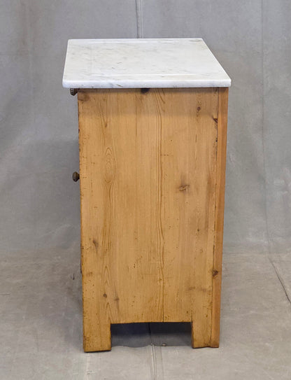 Antique European Pine and Marble Side Table or Nightstand