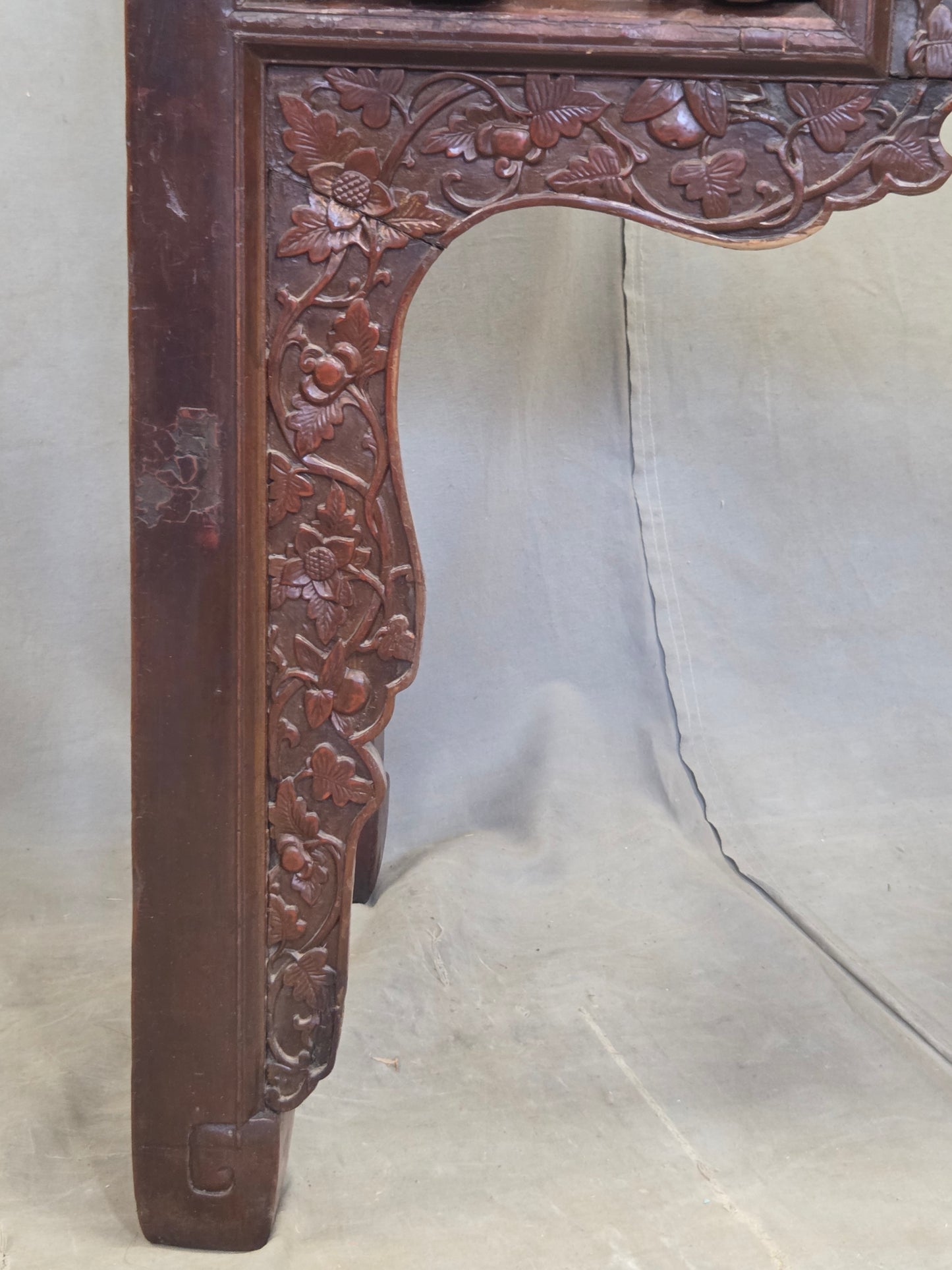 Antique Chinese Qing Dynasty Lacquer Side Table with Birds and Flowers