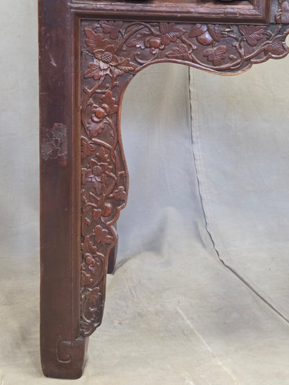 Antique Chinese Qing Dynasty Lacquer Side Table with Birds and Flowers