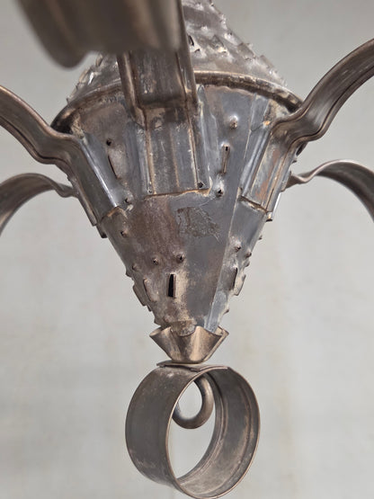 Antique Punched Tin Six-Arm Candle Chandelier, New Mexico, Spanish Colonial style