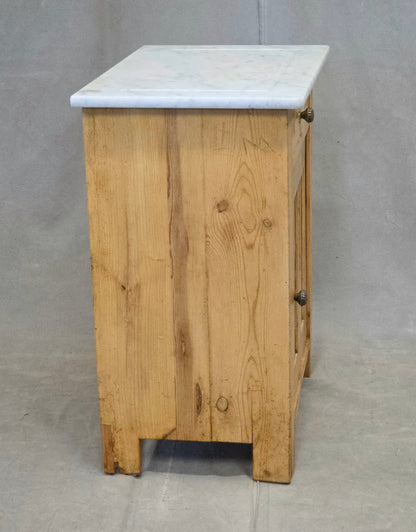 Antique European Pine and Marble Side Table or Nightstand