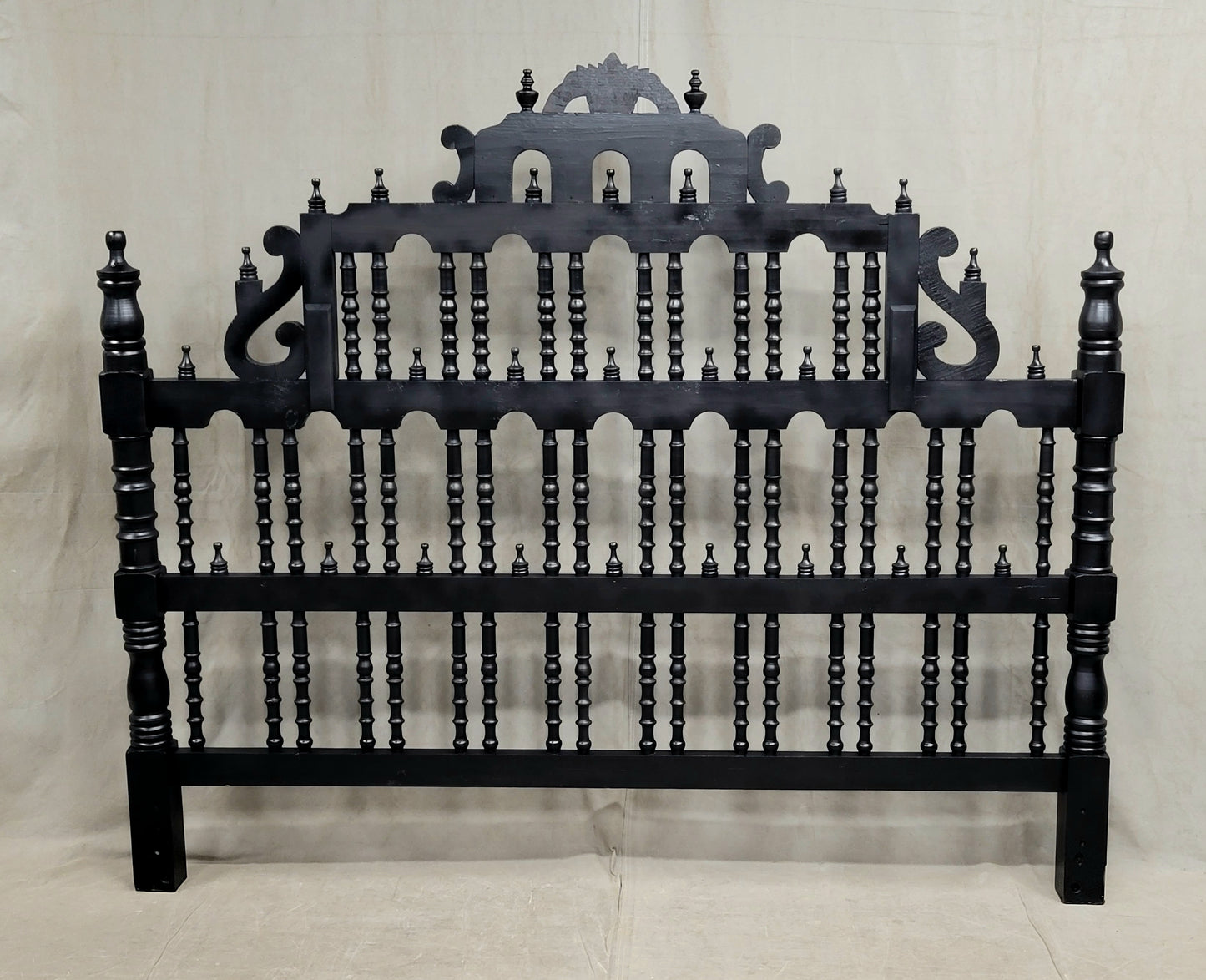 Vintage Spanish Colonial Revival Carved Wood "Pagoda" King Size Headboard