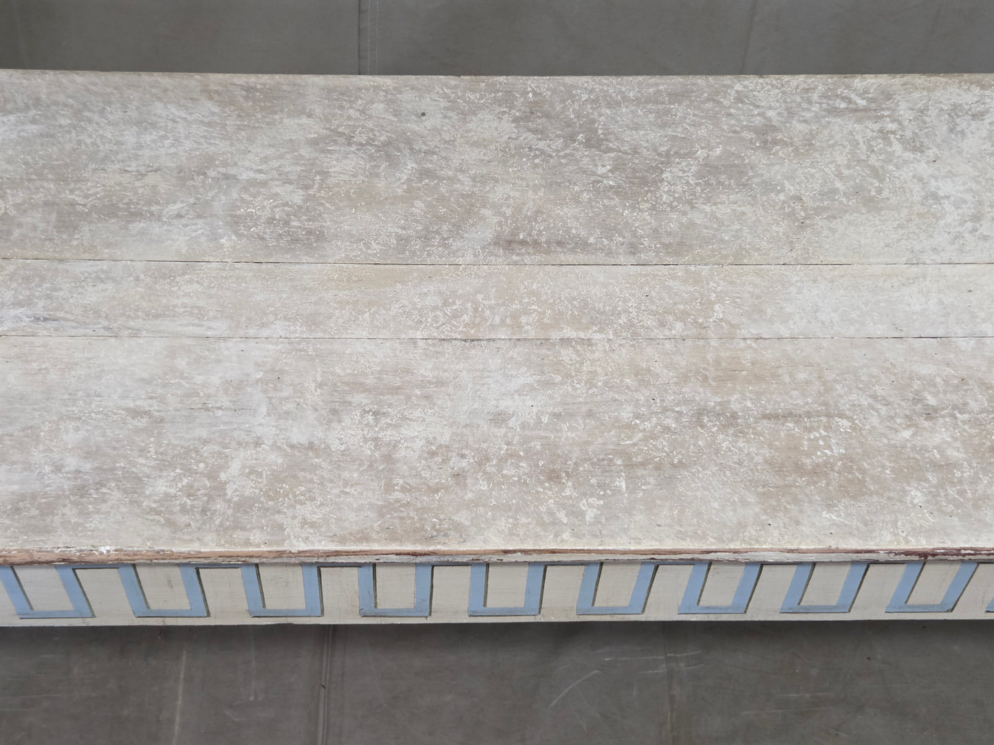 Antique French Rustic Painted Pine Console Table with Greek Key Motif