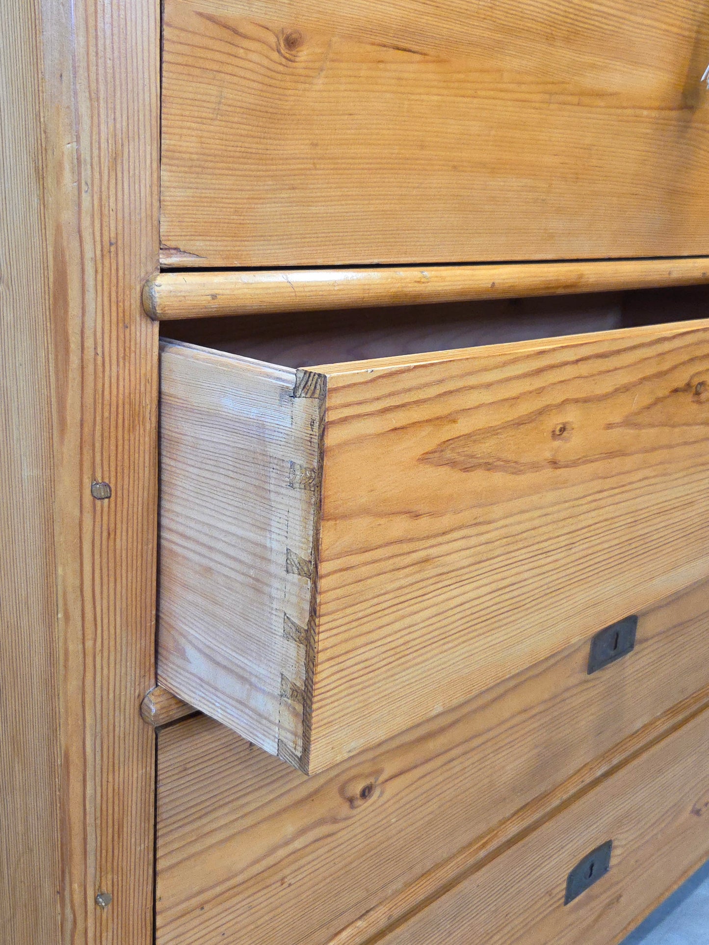 Antique Swedish Biedermeier Natural Pine Drop Front Desk with Drawers and Keys