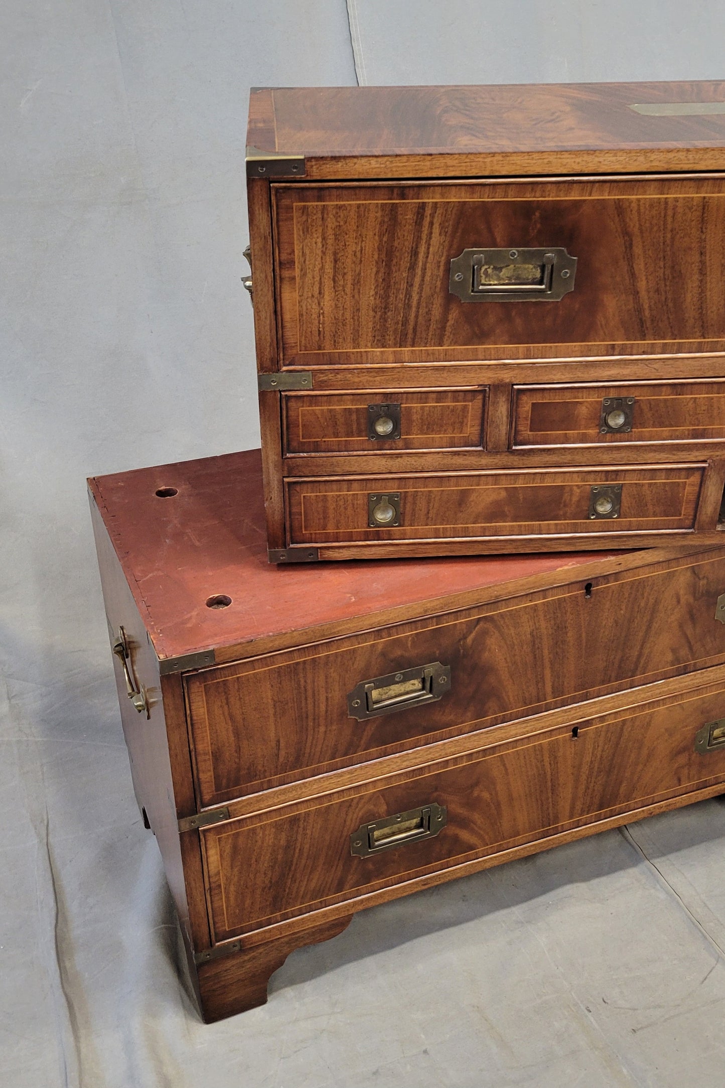 Vintage English Mahogany Campaign Butler's Chest of Drawers With Desk (RL)