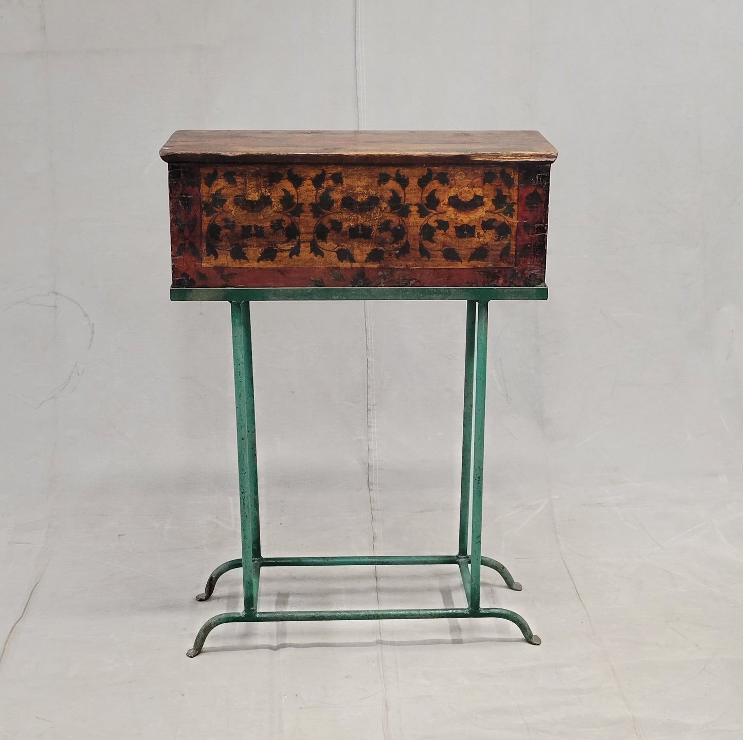 Antique Tibetan Lacquer Altar Box With Drawer on a Modern Steel Stand / Console Table (RL)