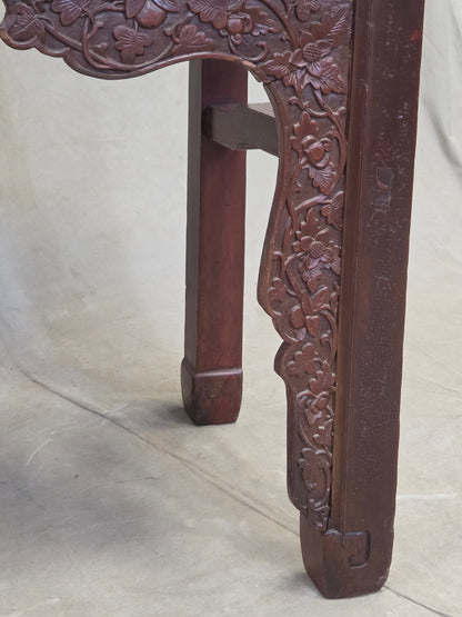 Antique Chinese Qing Dynasty Lacquer Side Table with Birds and Flowers
