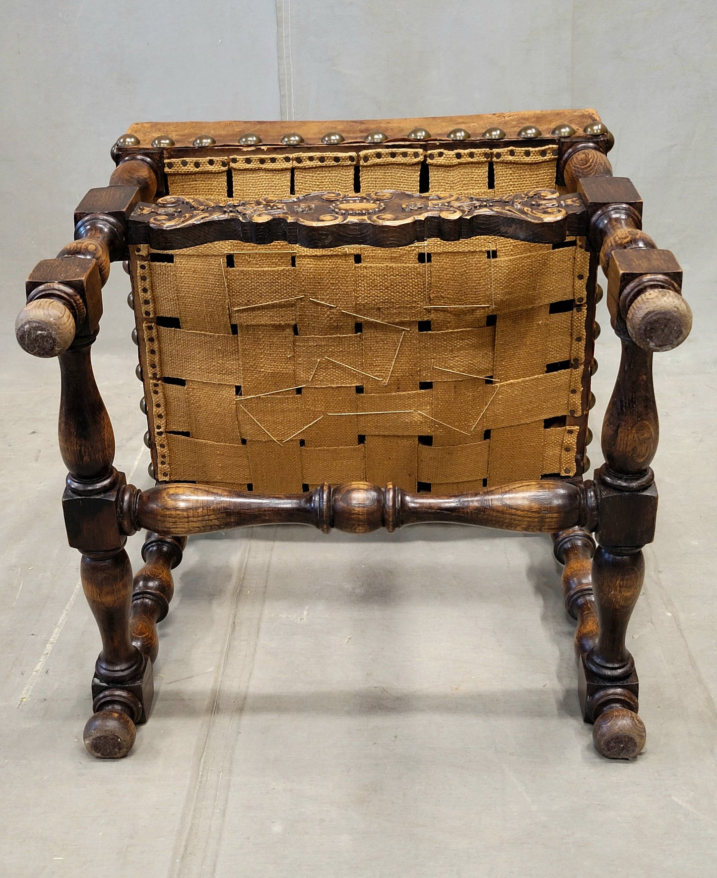 Antique Spanish or Renaissance Revival Oak and Leather Side Chairs - Set of 3