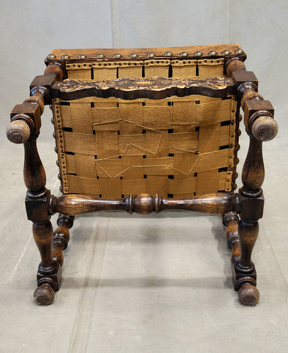 Antique Spanish or Renaissance Revival Oak and Leather Side Chairs - Set of 3