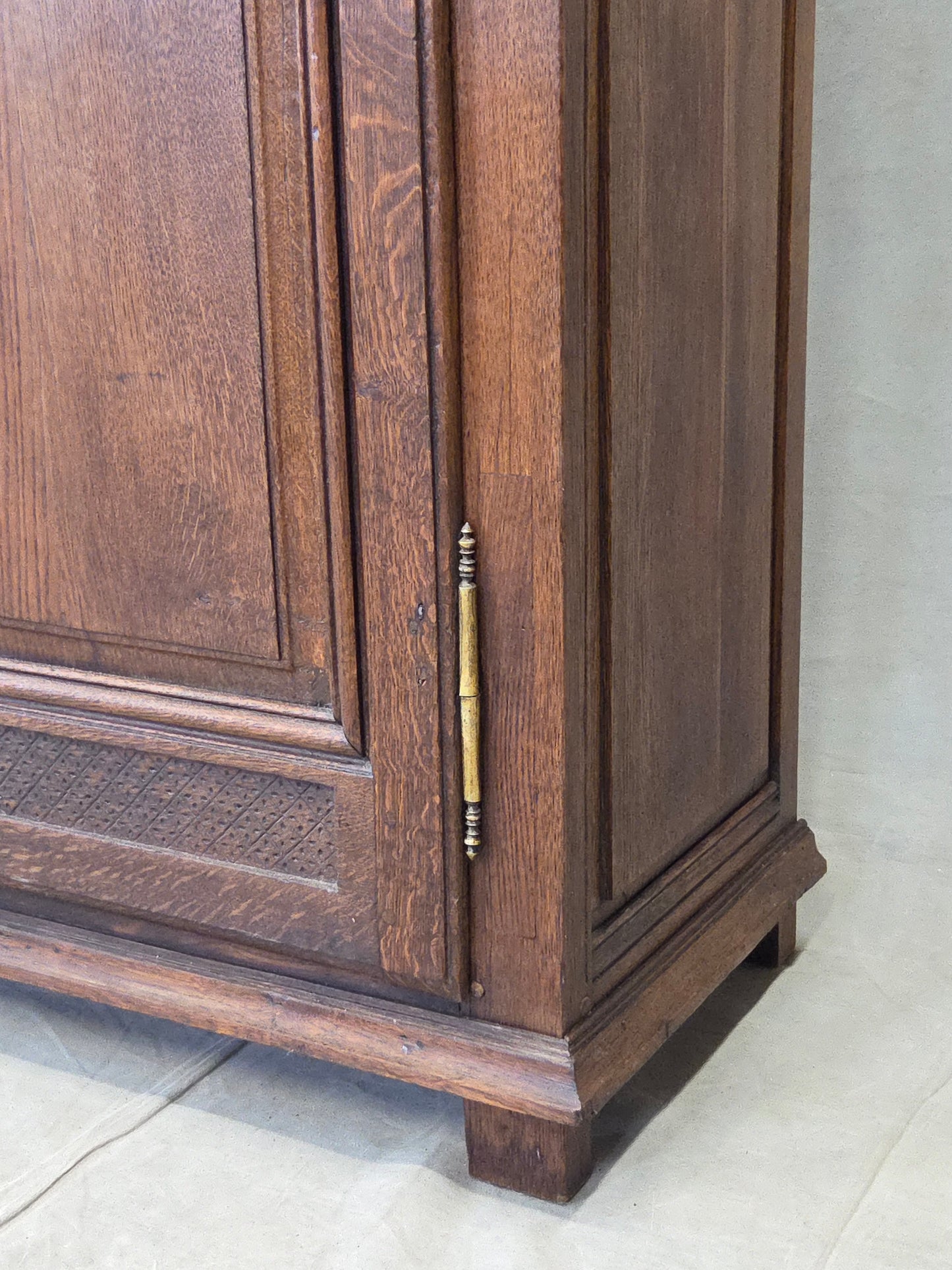 Antique French Provincial Wardrobe with Wire Grills and Interior Blue Curtains
