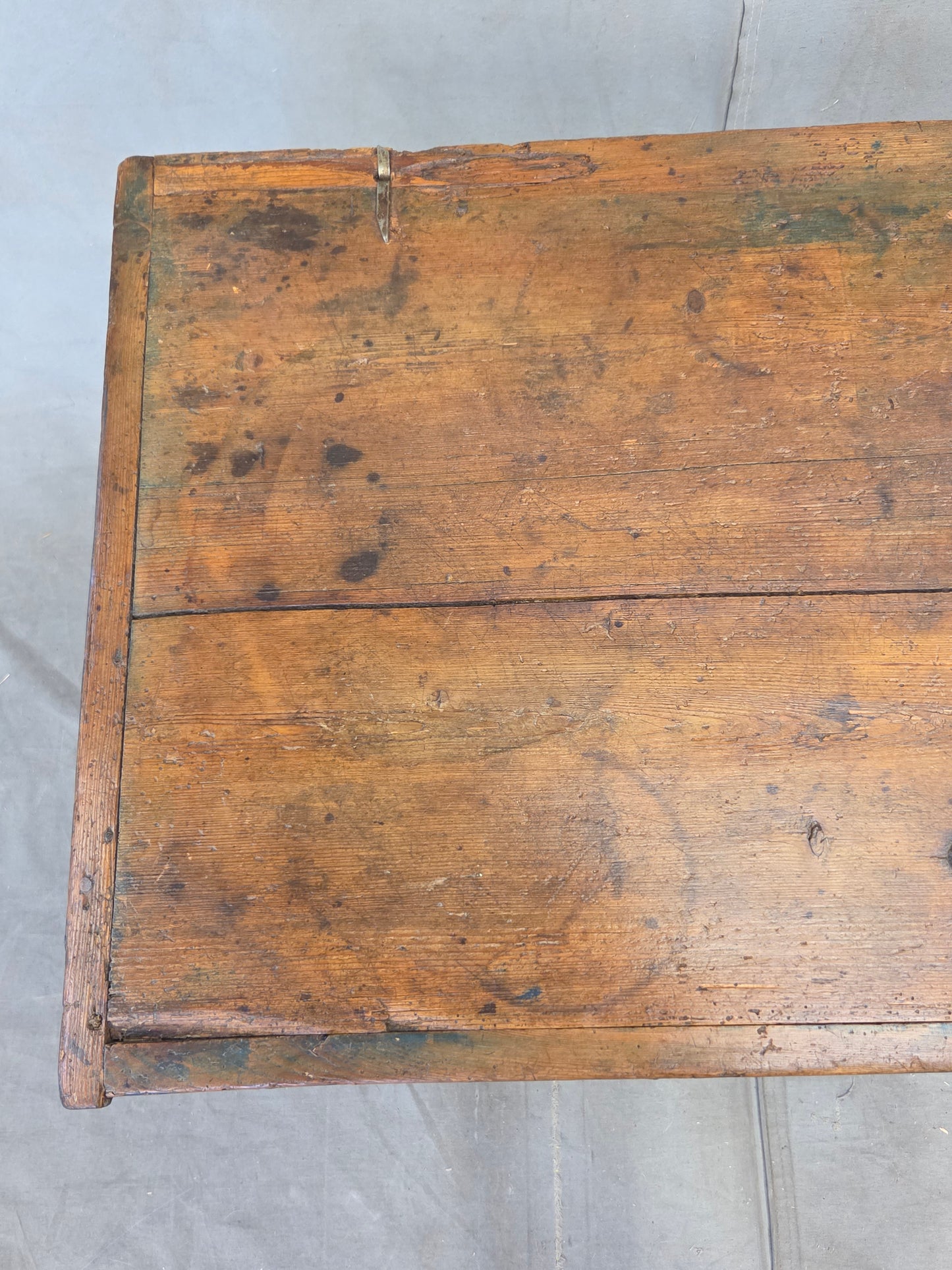 Antique 19th Century German or Austrian Original Blue Painted Pine Blanket Chest