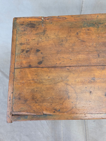 Antique 19th Century German or Austrian Original Blue Painted Pine Blanket Chest