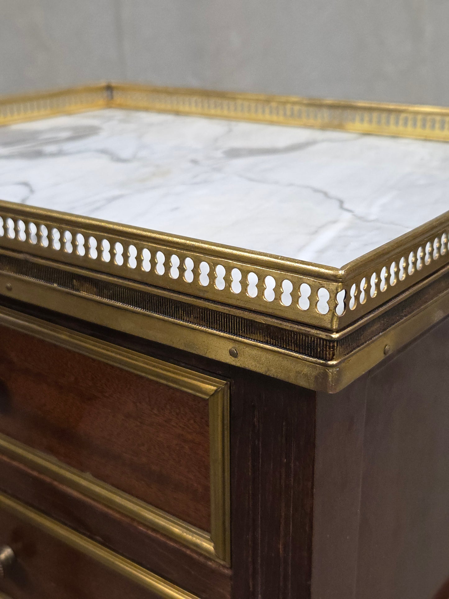 Vintage Mahogany and Marble Spanish Nightstands With Brass Ormolu - A Pair