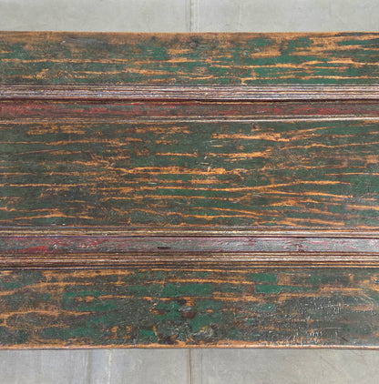 Vintage Teak Coffee Table Made From an Old Reclaimed Door With Green Paint