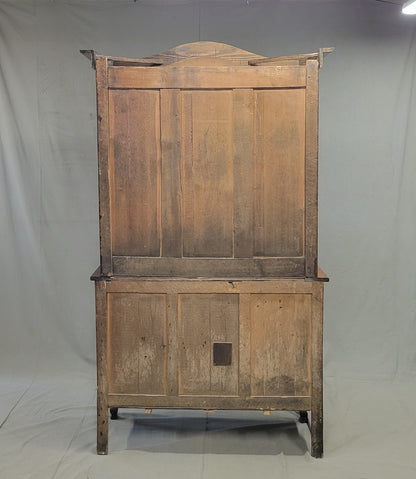 Antique French Provincial 18th c. Pine Deux Corps Pine Buffet with Glass Doors