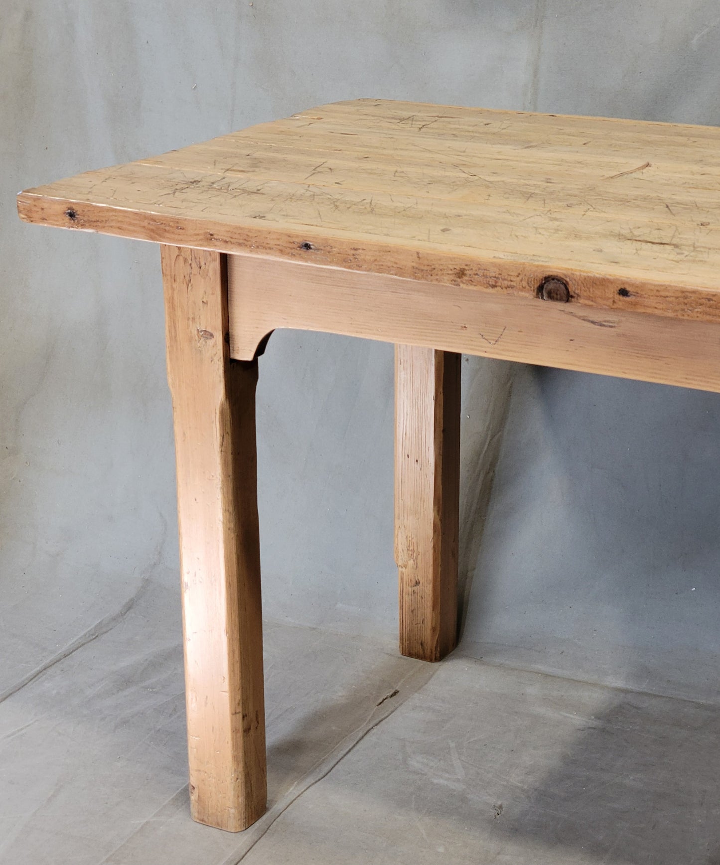 Antique Circa 1900 French Light / Bleached Pine Rustic Worktable Dining Table