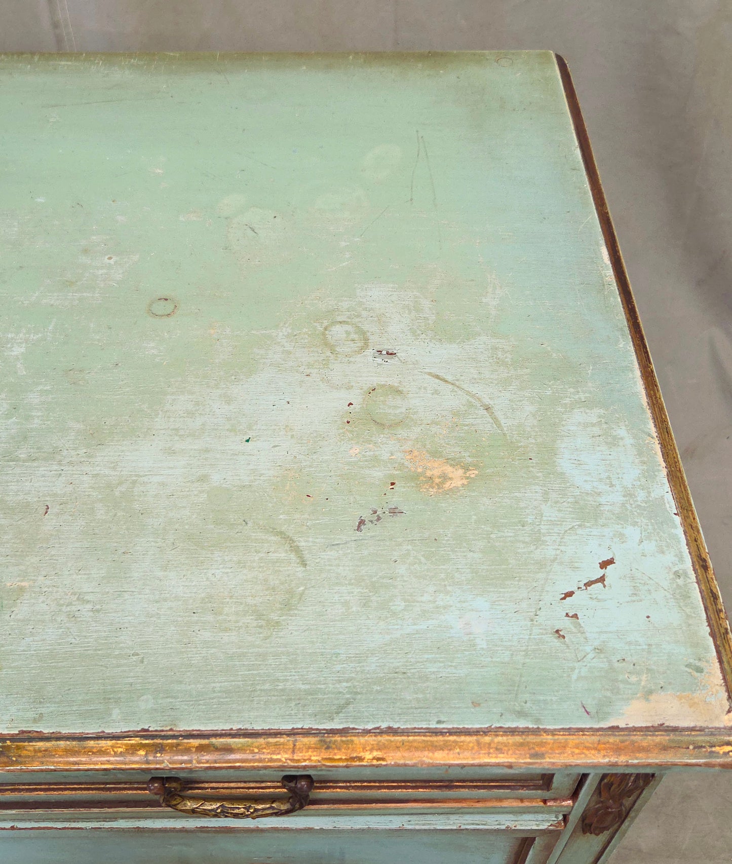 Antique French Floral Painted Mahogany Dresser with Matching Mirror