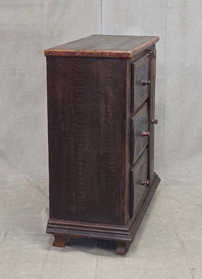 Antique Romanian Folk Painted Pine Cupboard with Drawers and a Door
