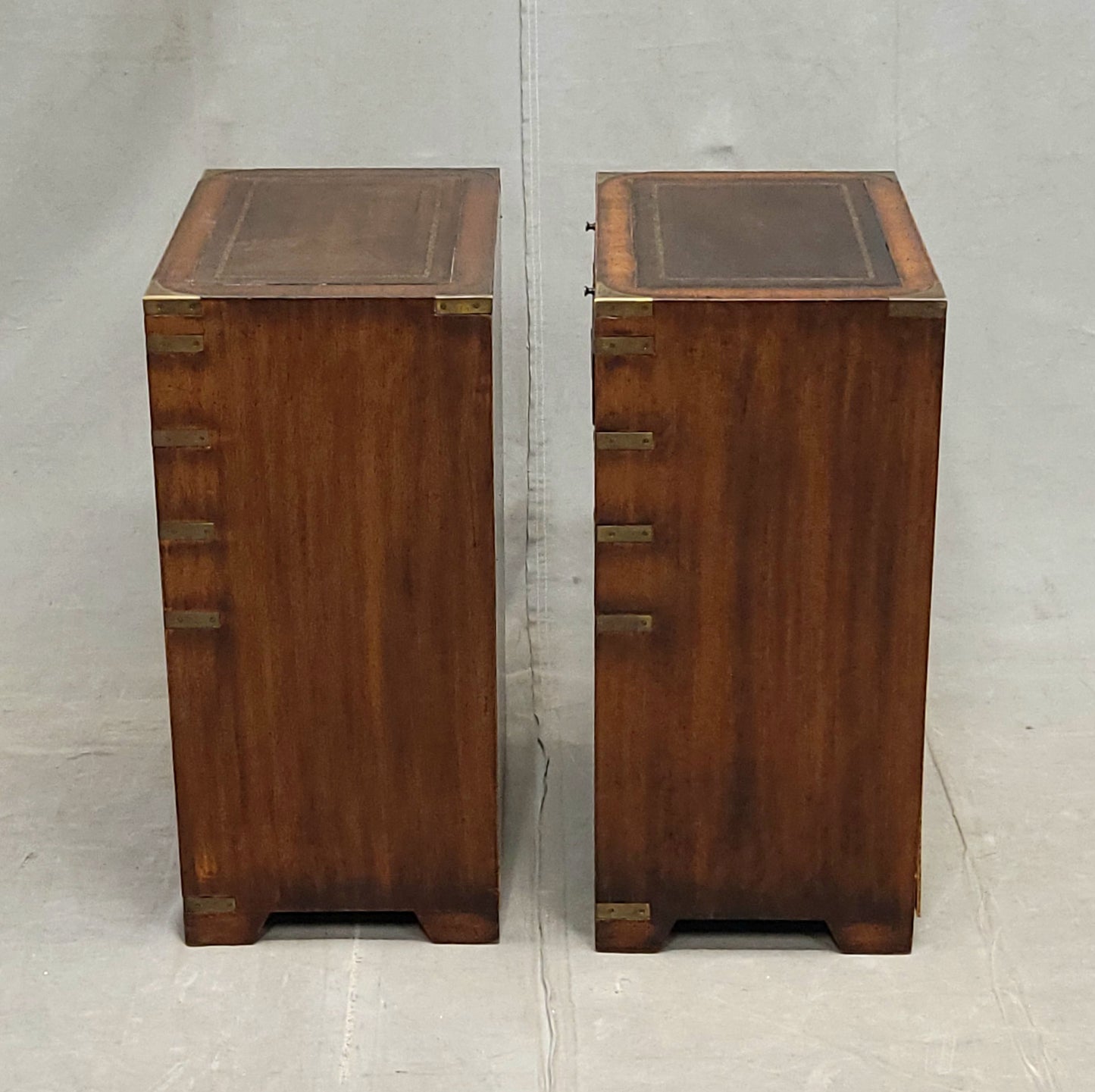 Vintage Campaign Style English Nightstands with Leather - a pair