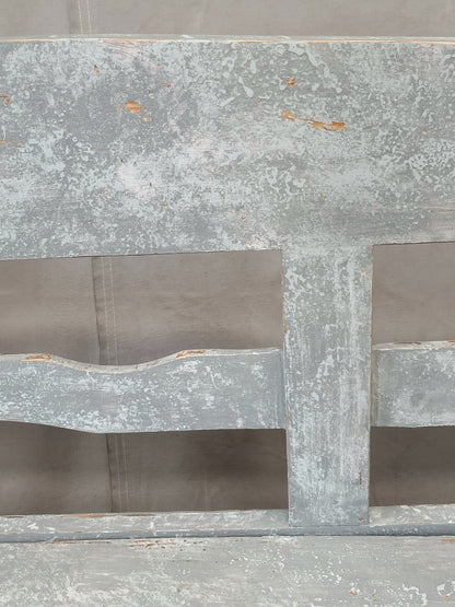 Antique 19th Century Swedish Storage Bench with Blue/Gray Paint and Linen Cushion