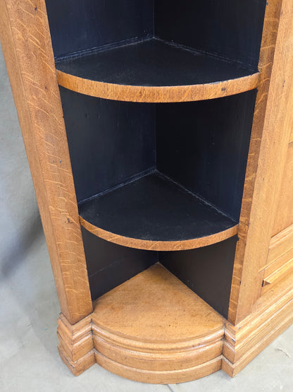 Antique Early 1900s Oak Console Cabinet With Doors, Shelves and a Marble Top